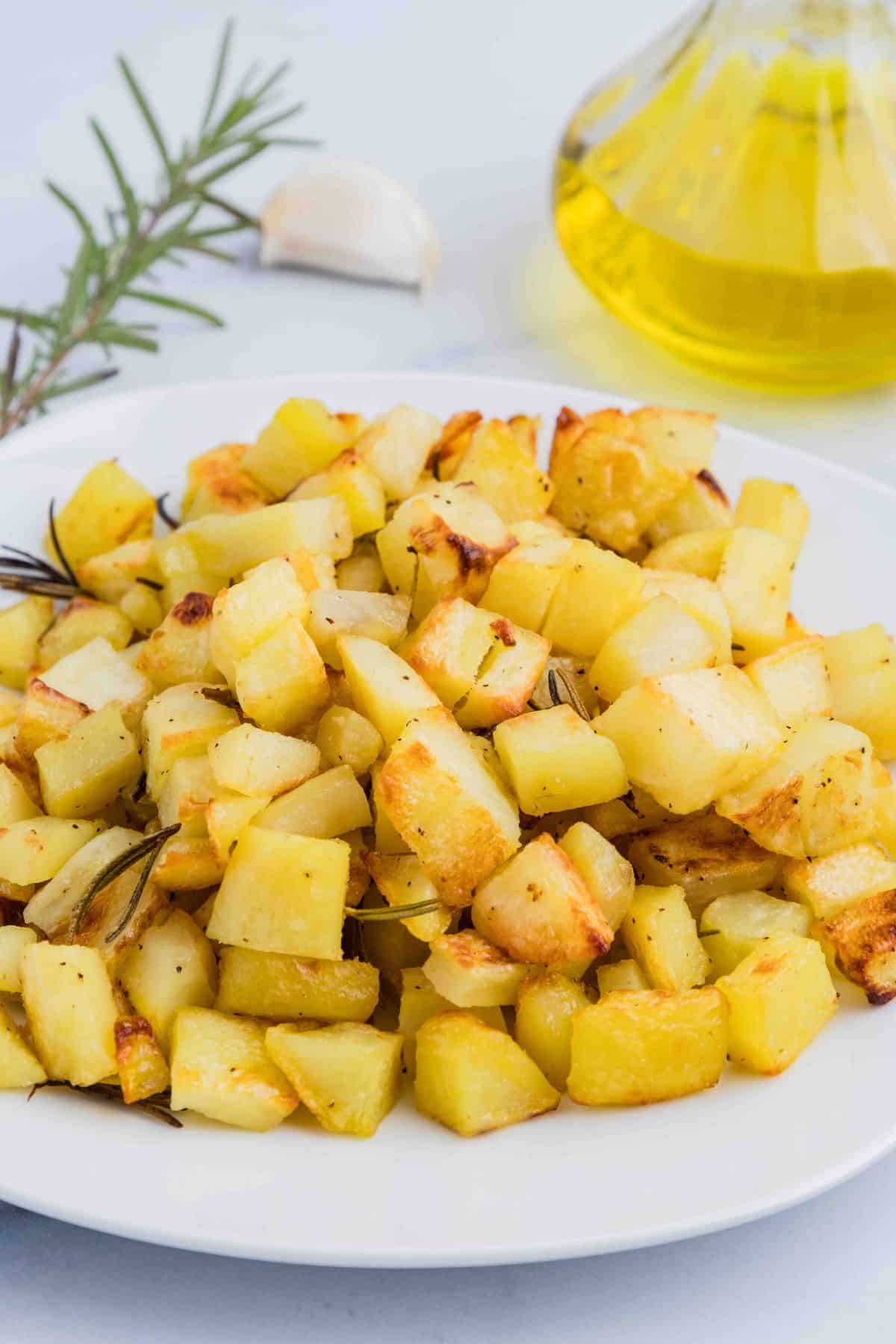 Garlic and Rosemary Roasted Potatoes on plate